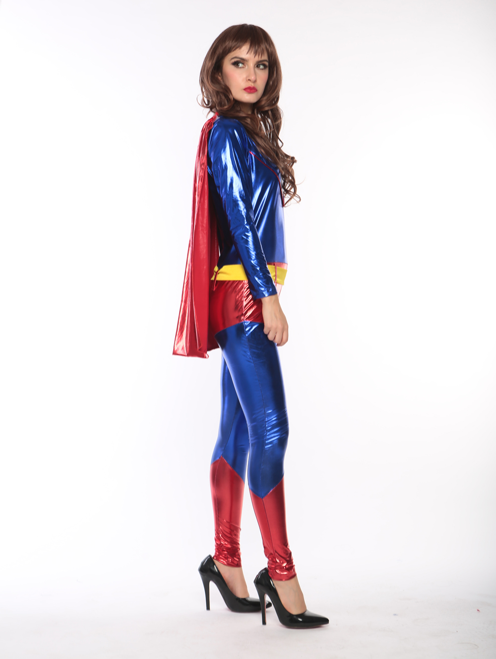 F1734 cosplay supergirl  catsuit costume,it comes with bodysuit with cape